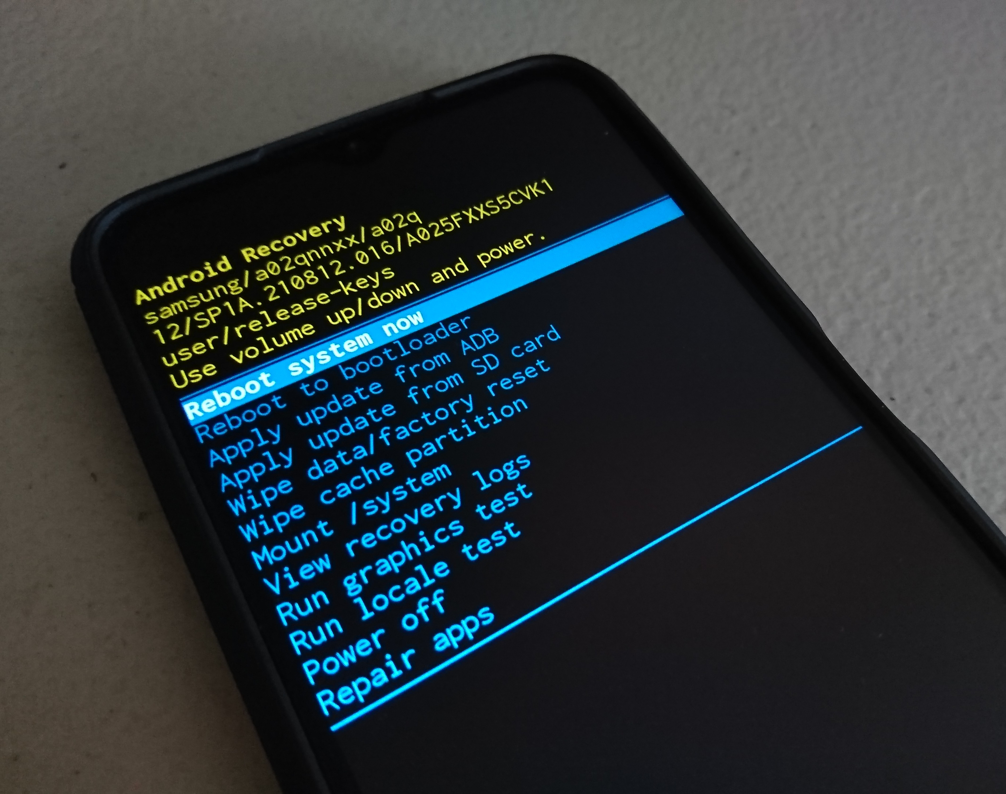 Android smartphone with a recovery tool interface open