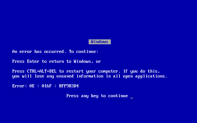 Blue screen of death with error code