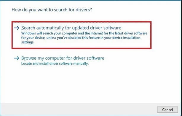 Choose the option "Search automatically for updated driver software".
Wait for Windows to search and install the latest driver updates for your printer.