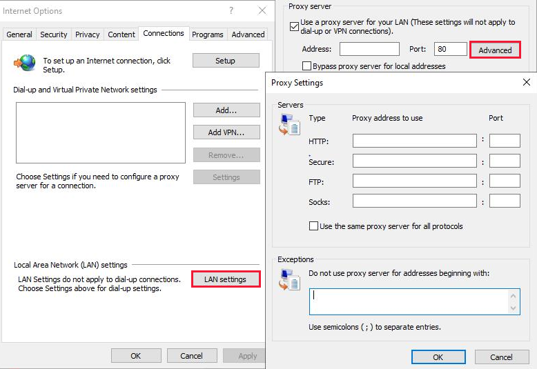 Click on Open proxy settings under the Proxy heading.
In the Internet Properties window, go to the Connections tab.