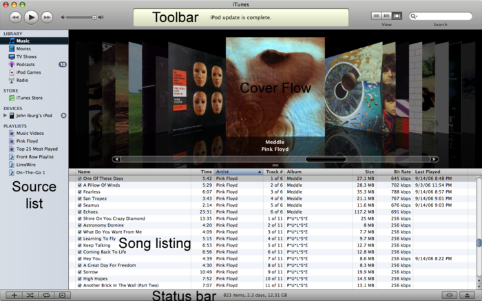 iTunes software interface