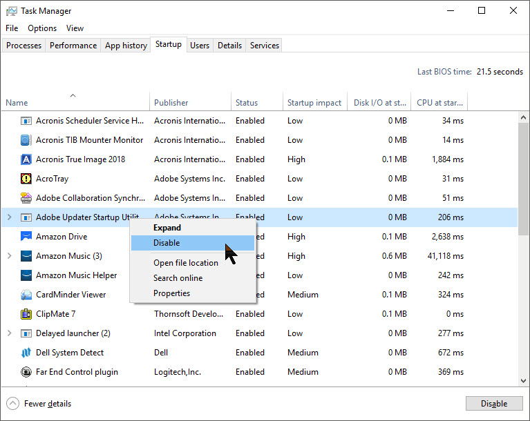 Navigate to the "Startup" tab in the Task Manager window.
Locate the unwanted third-party apps in the list of startup programs.