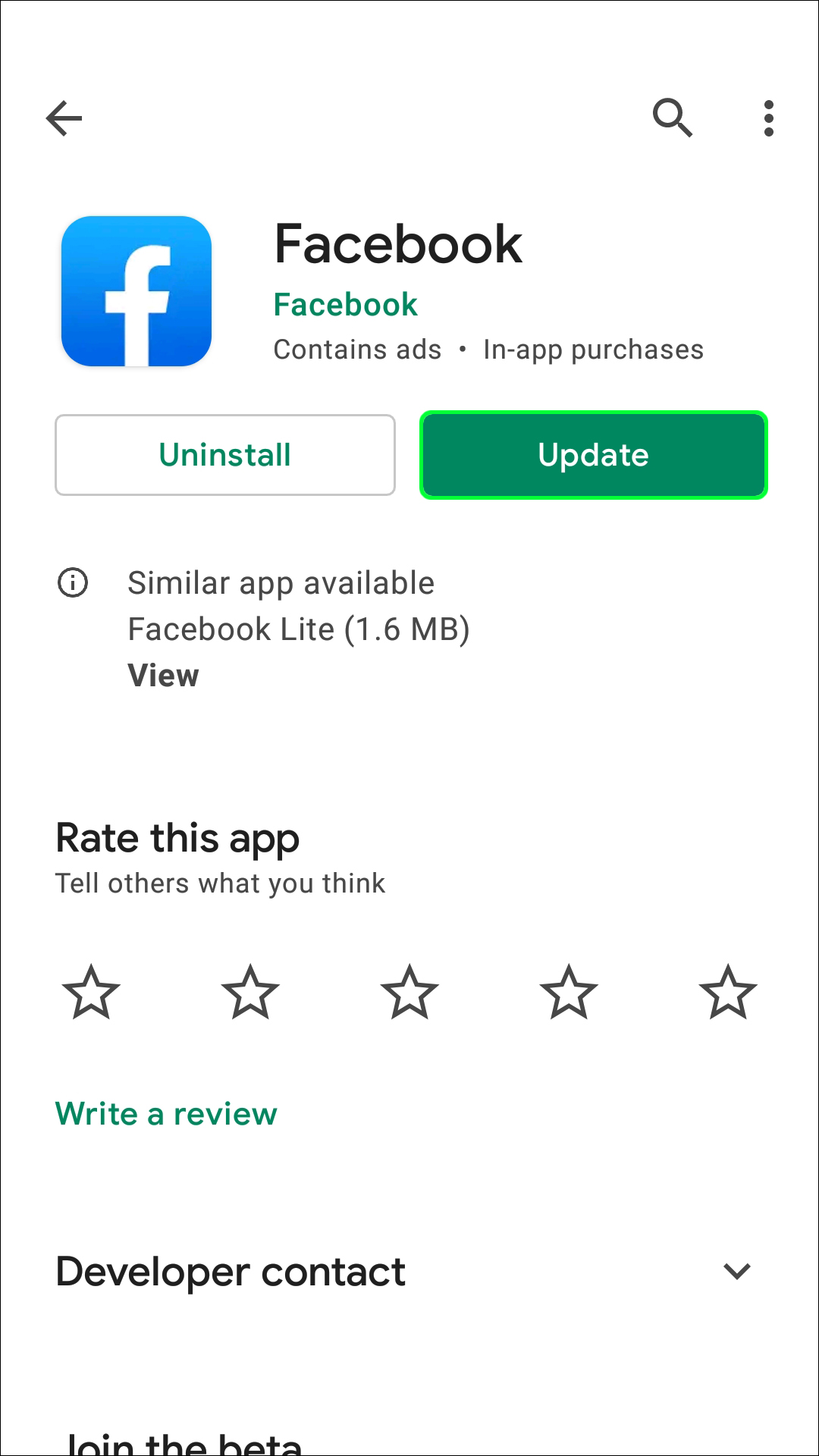 Open the app store or Google Play Store
Search for "Facebook"