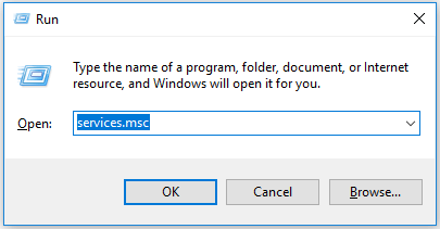Open the Run dialog box by pressing the Windows key and R on your keyboard simultaneously.
Type "services.msc" in the text box and press Enter.