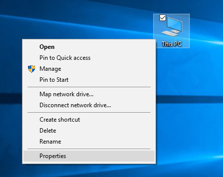 Open the Start menu and right-click on My Computer.
Select Properties from the context menu.