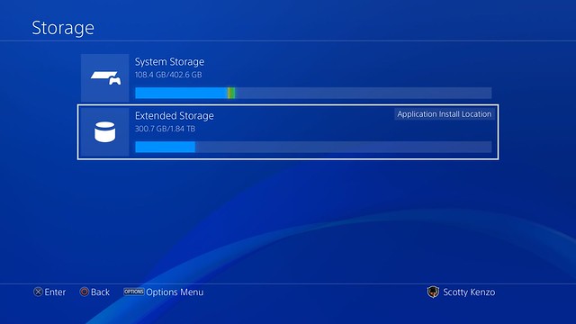 PS4 system storage screen