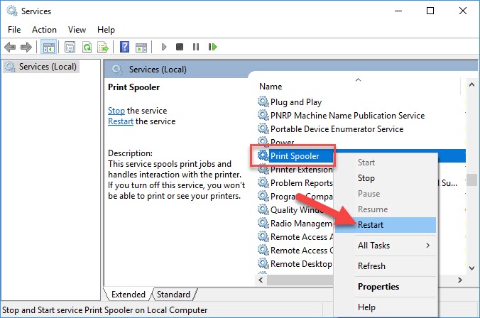 Restart the Print Spooler service.
Try printing from a different application or document.