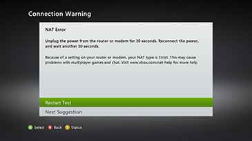 Select Test NAT type.
If your NAT type is strict or moderate, follow the on-screen instructions to change it to open.