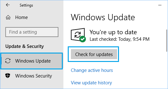Select Update & Security
Click on Check for updates