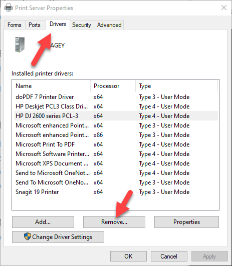 Step 5: Click on the "Drivers" tab.
Step 6: Find and select the printer driver you want to remove.