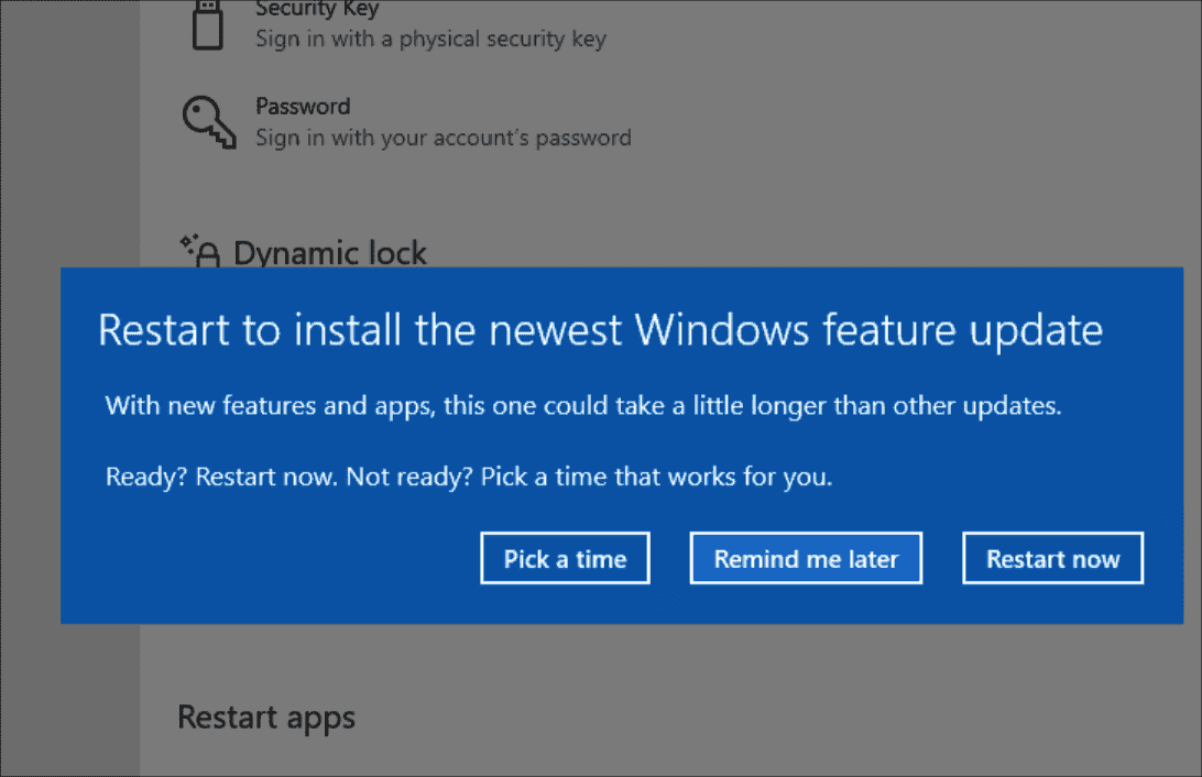 Under the Choose how updates are installed section, select Notify to schedule restart.
Restart your computer and manually install updates when convenient.