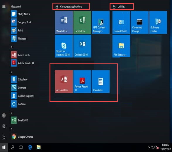Windows 10 Start Menu with error message
