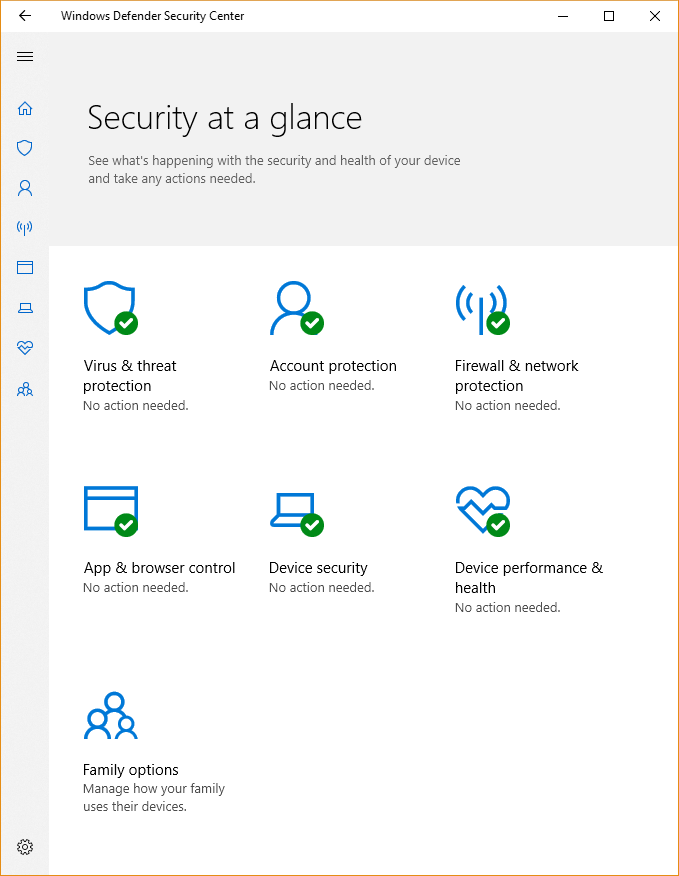 Windows Security settings