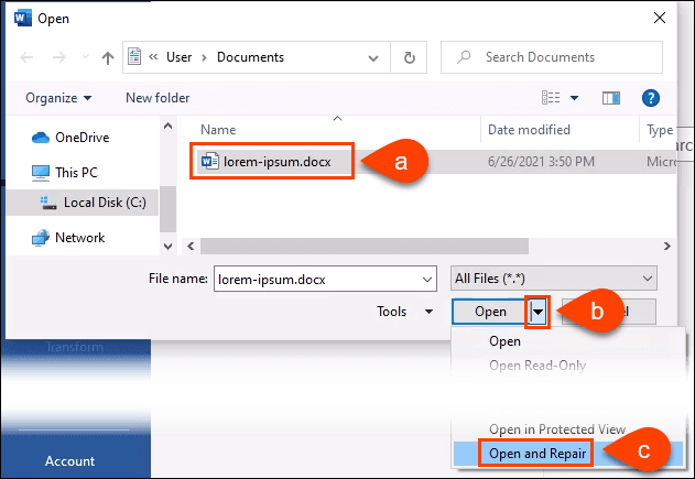 With Microsoft Word selected, click on the "Change" or "Repair" button at the top of the window.
A new window will appear, presenting you with different options for repairing or modifying Microsoft Word. Select the "Repair" option to fix any issues with the software.